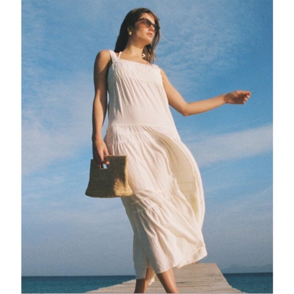 NEW J. Crew Airy Tiered Maxi Dress Cream Sleeveless Smocked Large - Picture 2 of 8